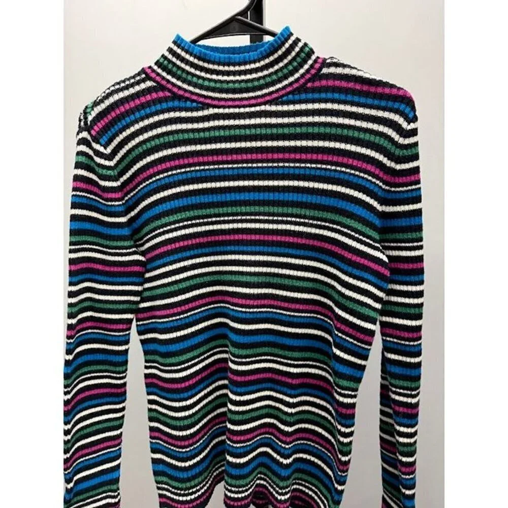 Studio Works Multicolored Striped Mock Neck Ribbed Sweater